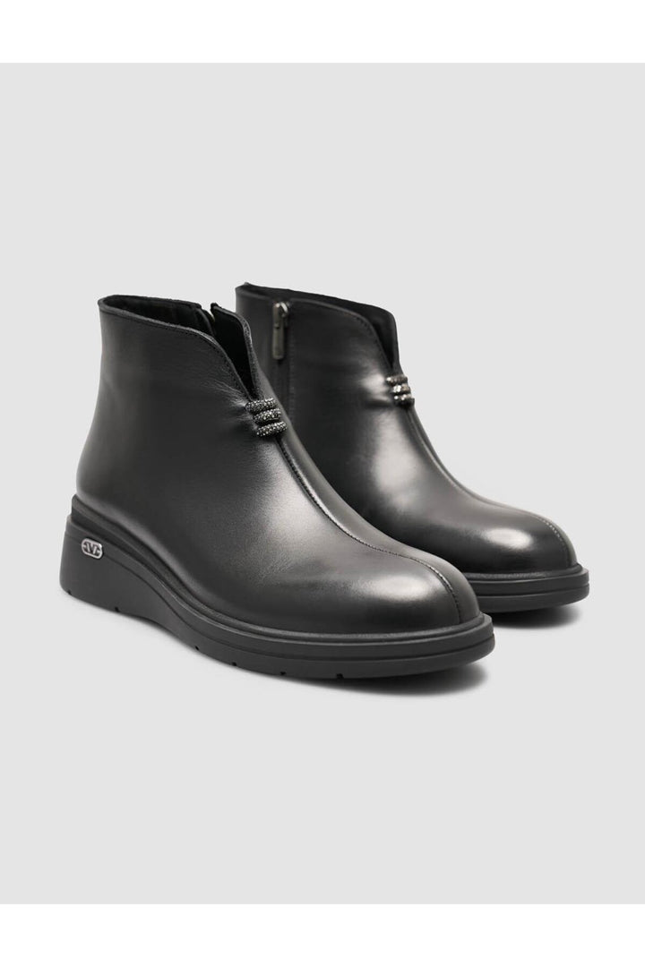 Cabani Shoes Bottines quotidiennes pour femmes en cuir véritable noir avec fermeture éclair - Multicolore