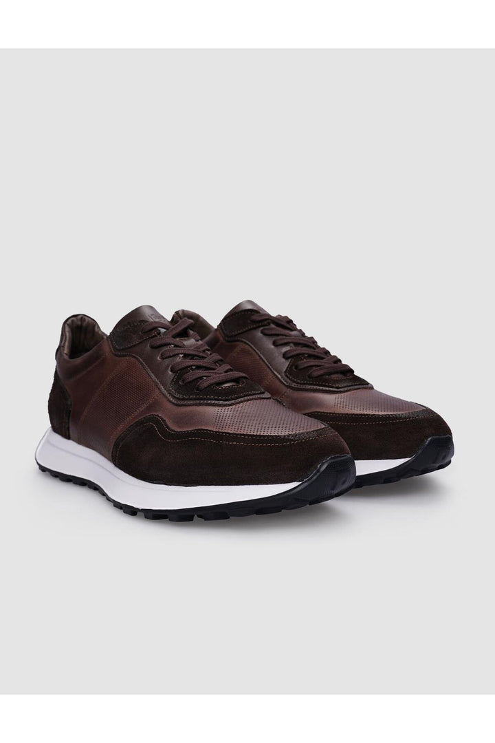 Cabani Shoes %100 Cuir véritable Baskets pour hommes à lacets marron - Marron