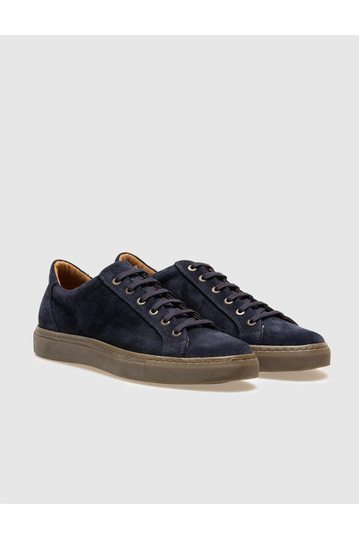 Cabani Shoes Chaussures de sport pour hommes en cuir véritable en suède bleu marine à lacets. - Bleu marine