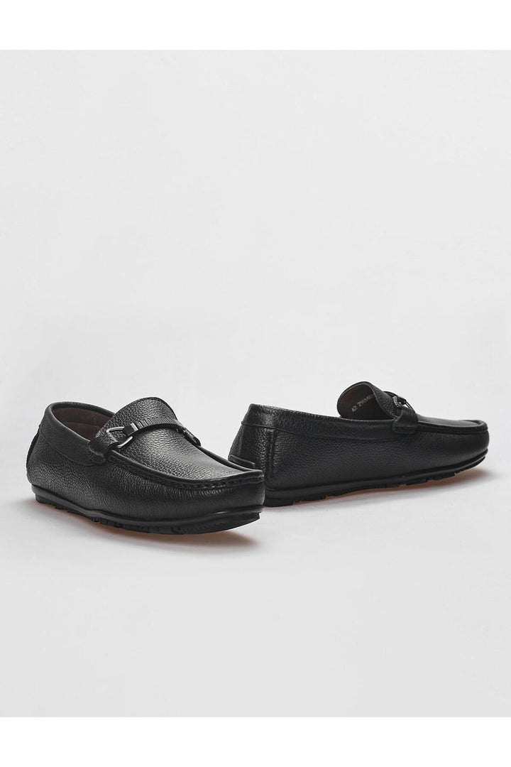Cabani Shoes Mocassins pour hommes en cuir véritable avec détail de boucle noire - Noir