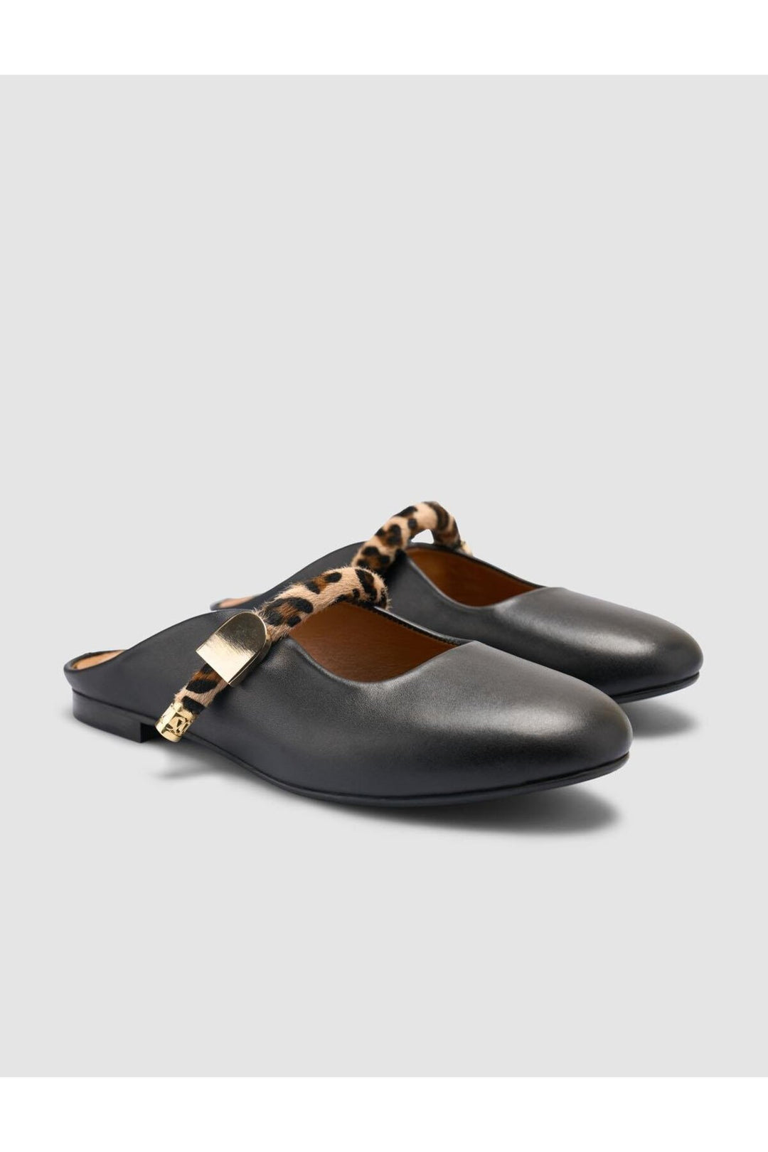 Cabani Shoes %100 Cuir Véritable Sandales Noires Femme Détails Léopard - Multicolore