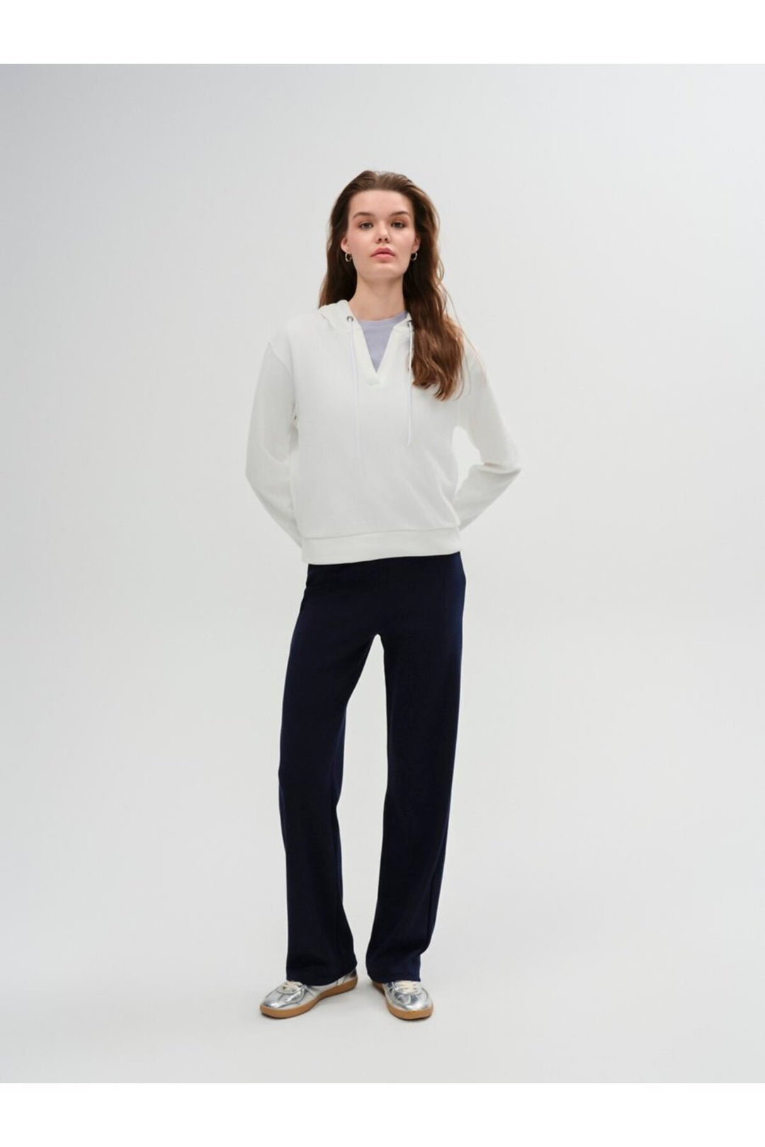 LTB Sweatshirt crème à capuche avec col en V basique - Crème