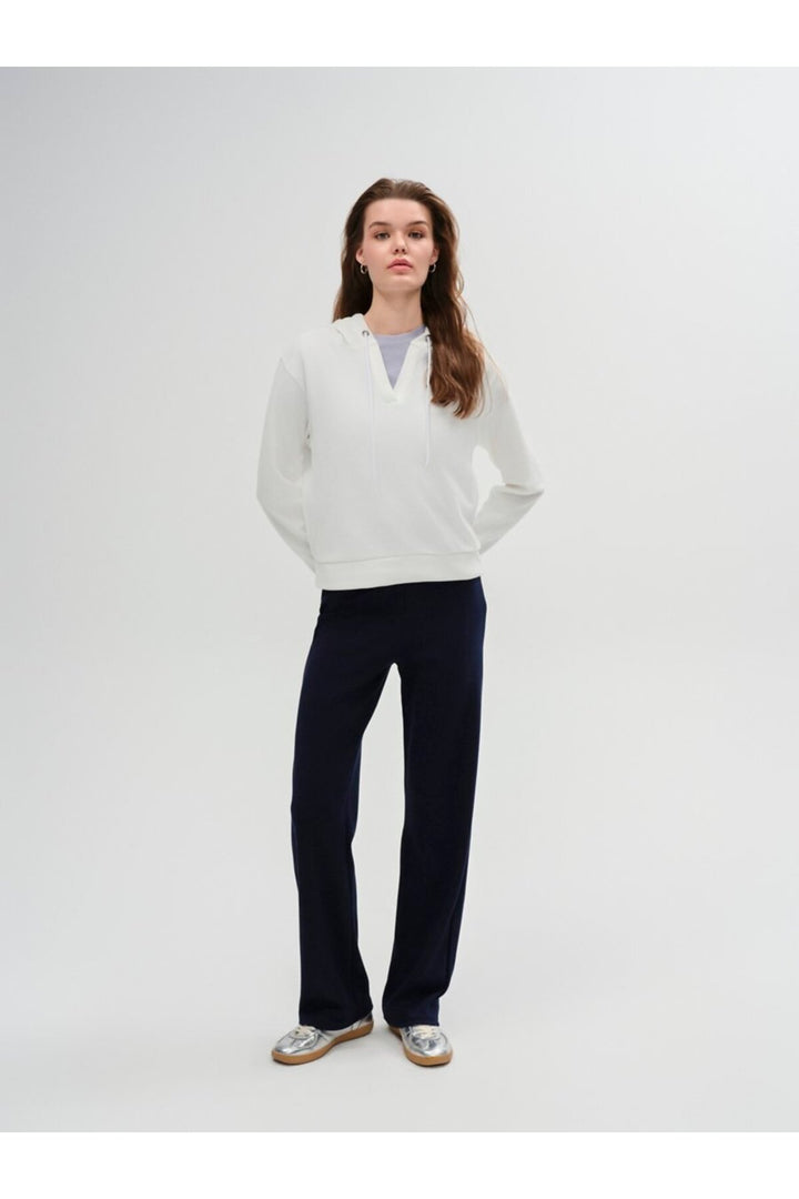 LTB Sweatshirt crème à capuche avec col en V basique - Crème