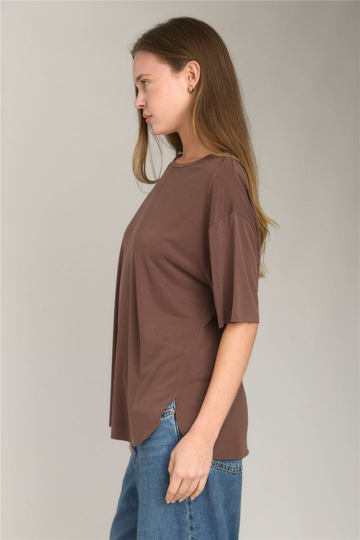 Lovely Things ADELE Basic Dikişsiz Tişört Üst Giyim Pijama Üstü - Acı Kahve
