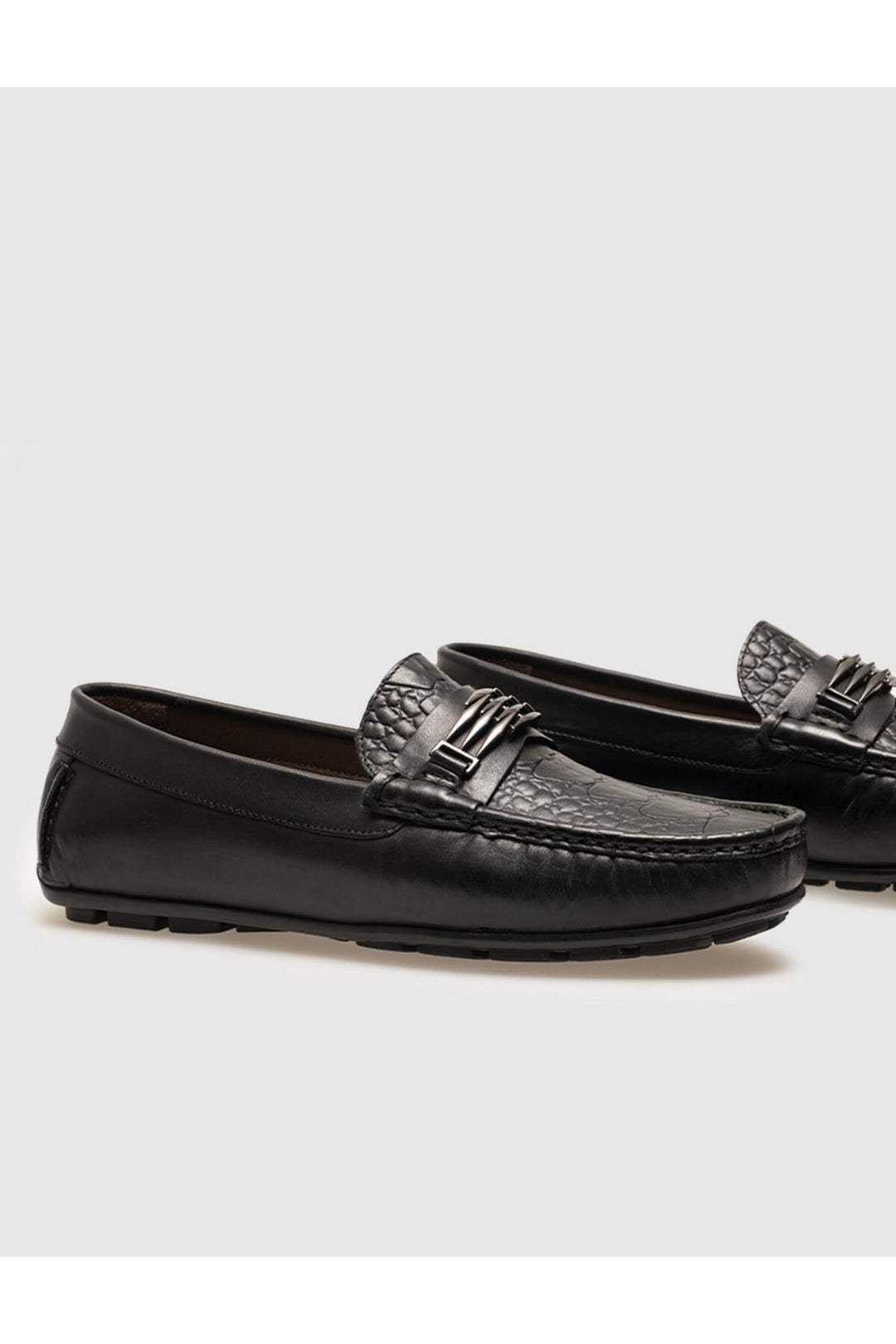 Cabani Shoes Loafer pour homme en cuir véritable avec détails noirs - Noir
