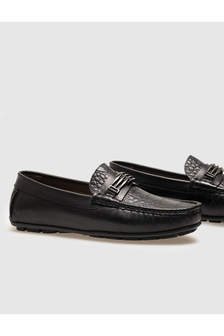 Cabani Shoes Loafer pour homme en cuir véritable avec détails noirs - Noir