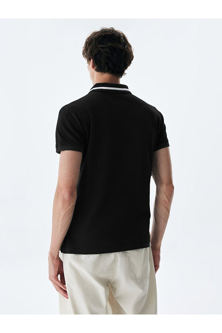 LTB T-shirt noir à col polo effet pâle