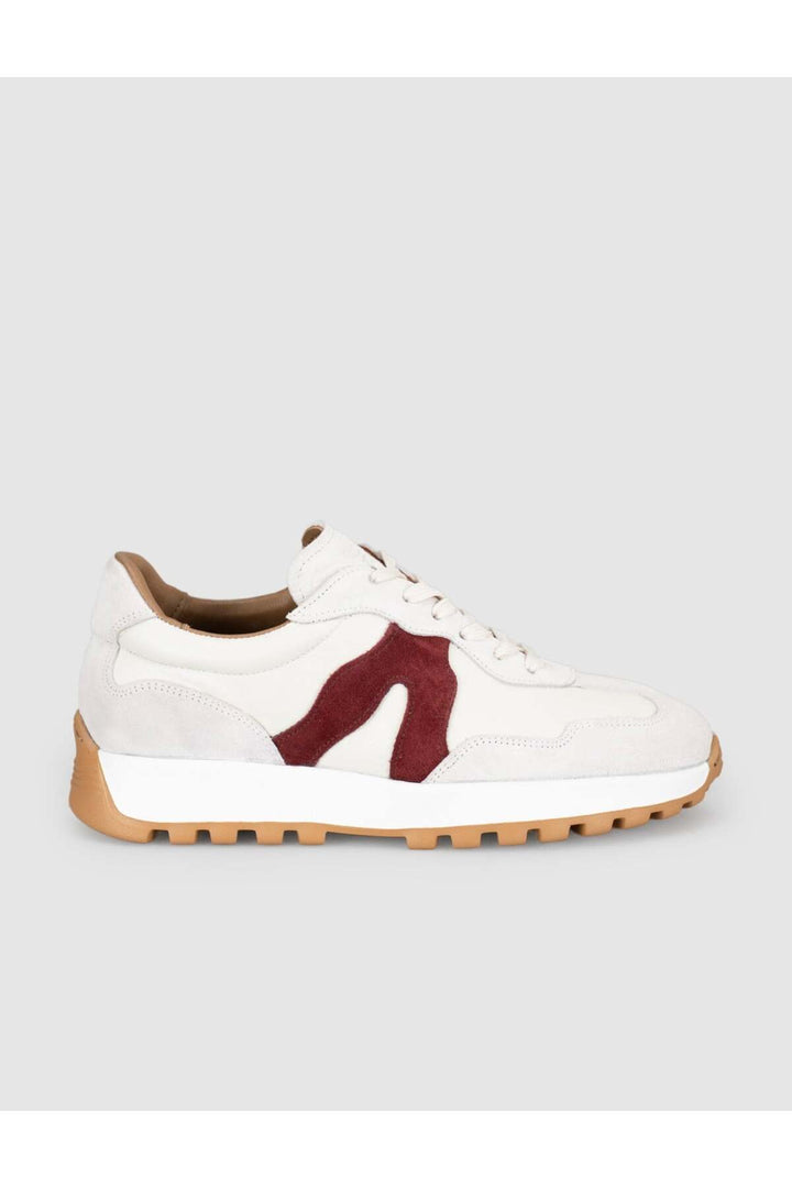 Cabani Shoes Baskets femme en cuir véritable blanc avec détails bordeaux - Blanc