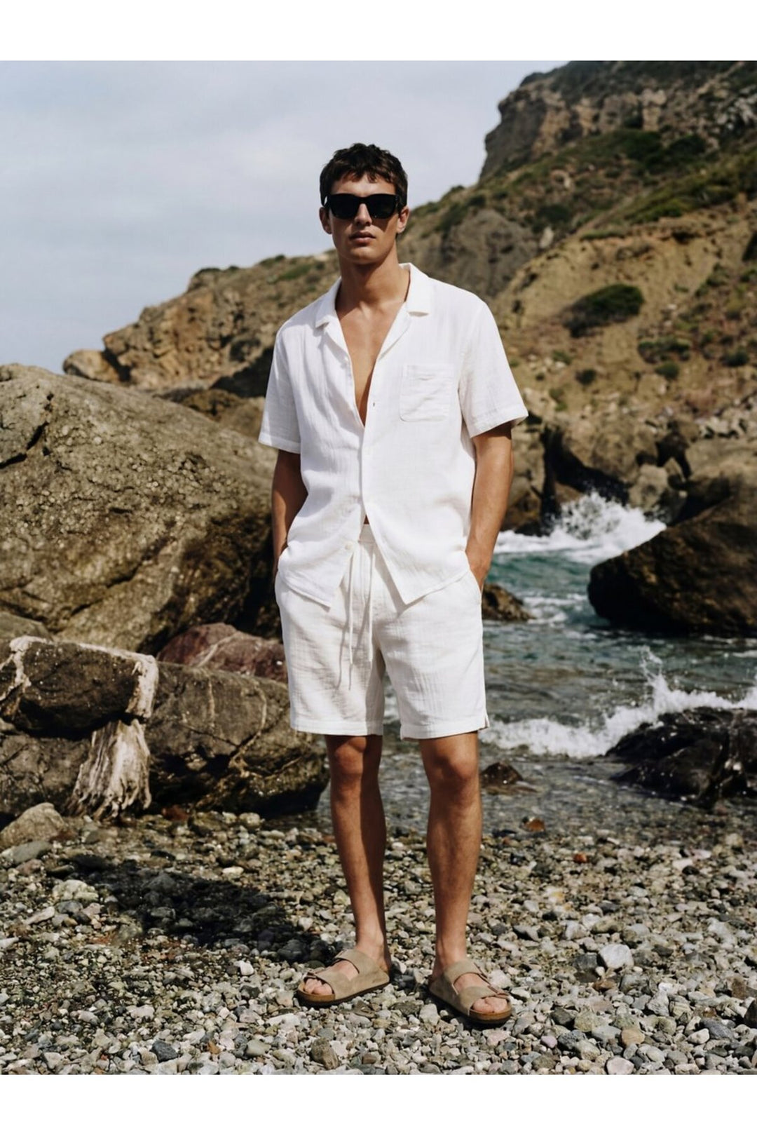 LTB Short blanc à taille élastique en tissu bouclé - Blanc