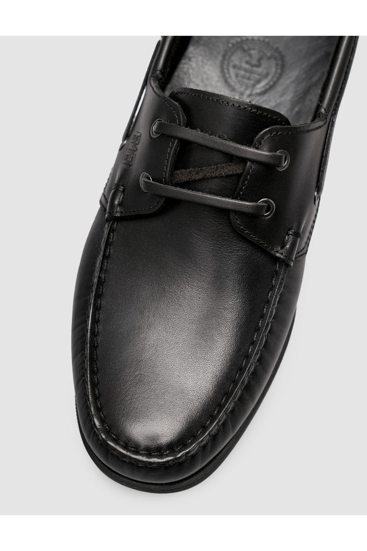 Cabani Shoes Peravia Chaussures de bateau en cuir véritable noir brillant à lacets pour tous les jours - Multicolore