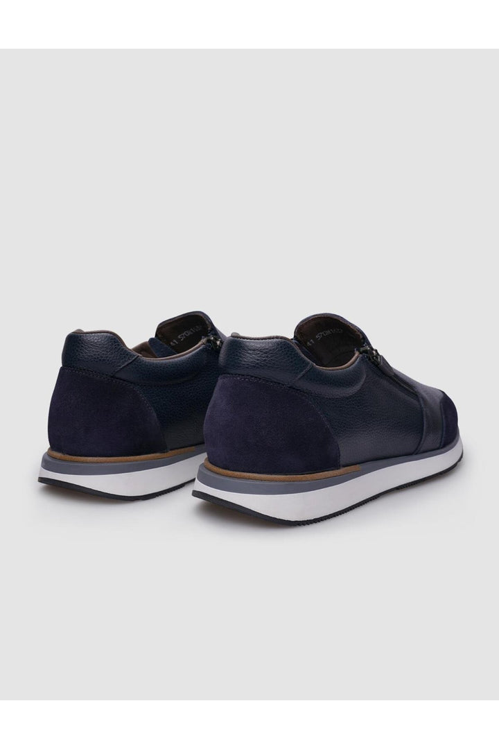 Cabani Shoes %100 Cuir véritable Baskets pour hommes zippées Bleu marine - Bleu marine