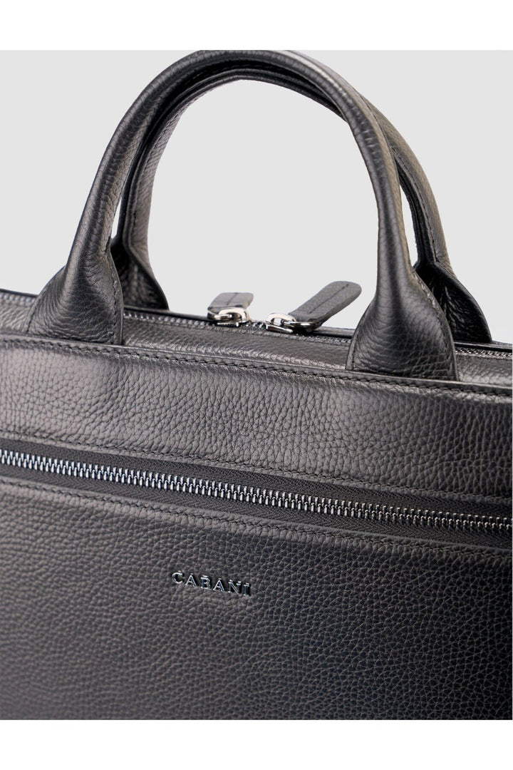 Cabani Shoes Sac en cuir véritable noir à deux compartiments pour documents et ordinateur portable - Noir