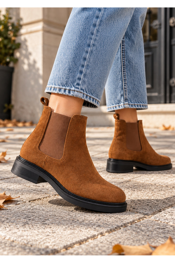 Wavelys BRUNO Bottes élégantes en cuir suédé véritable pour femmes, marron, à enfiler - Marron
