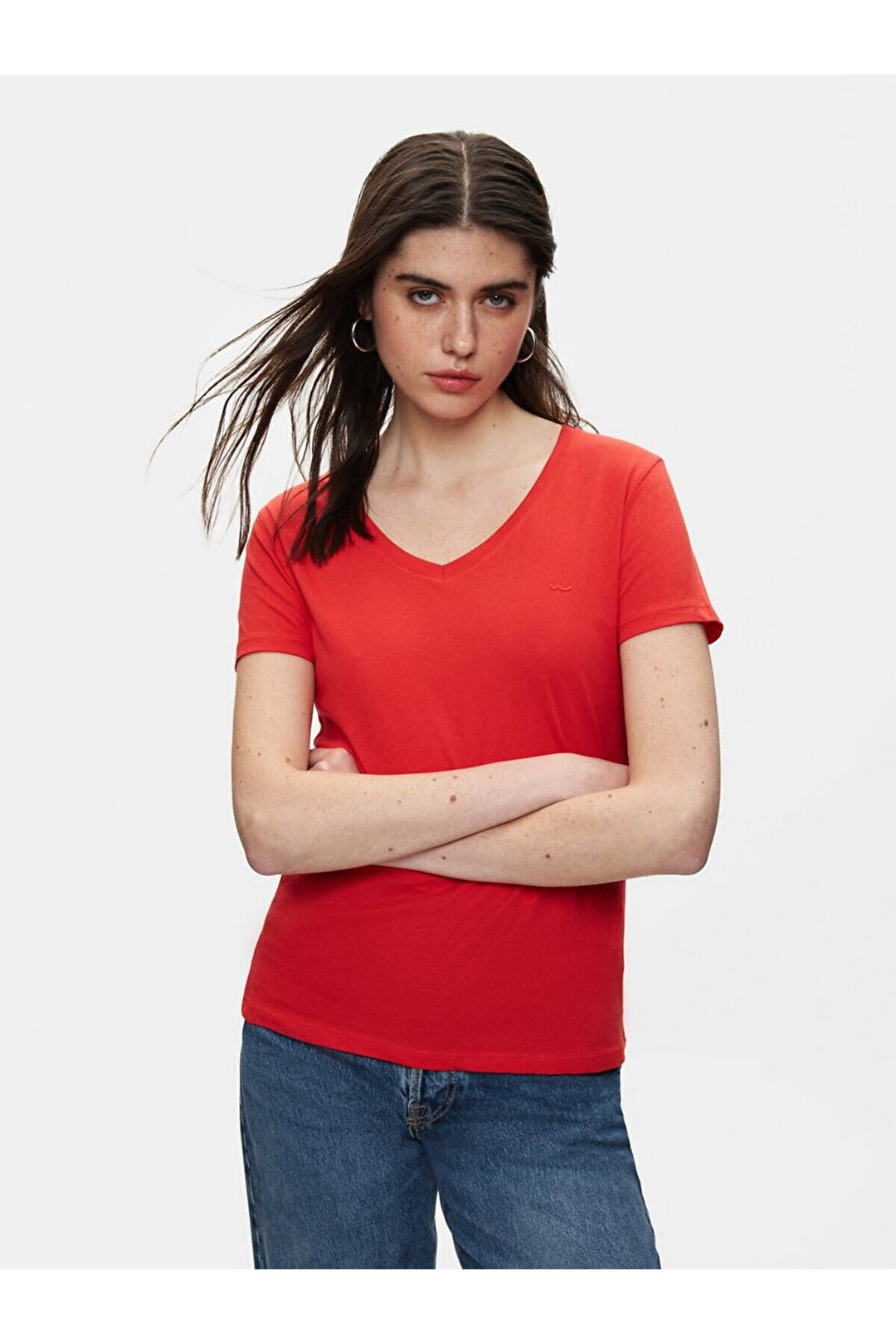 LTB T-shirt rouge régulier à manches courtes et col en V pressé