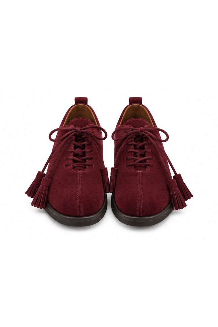 Wavelys ZANTE Chaussures Anatomiques en Cuir Véritable pour Femmes avec Détails en Franges Bordeaux - Bordeaux