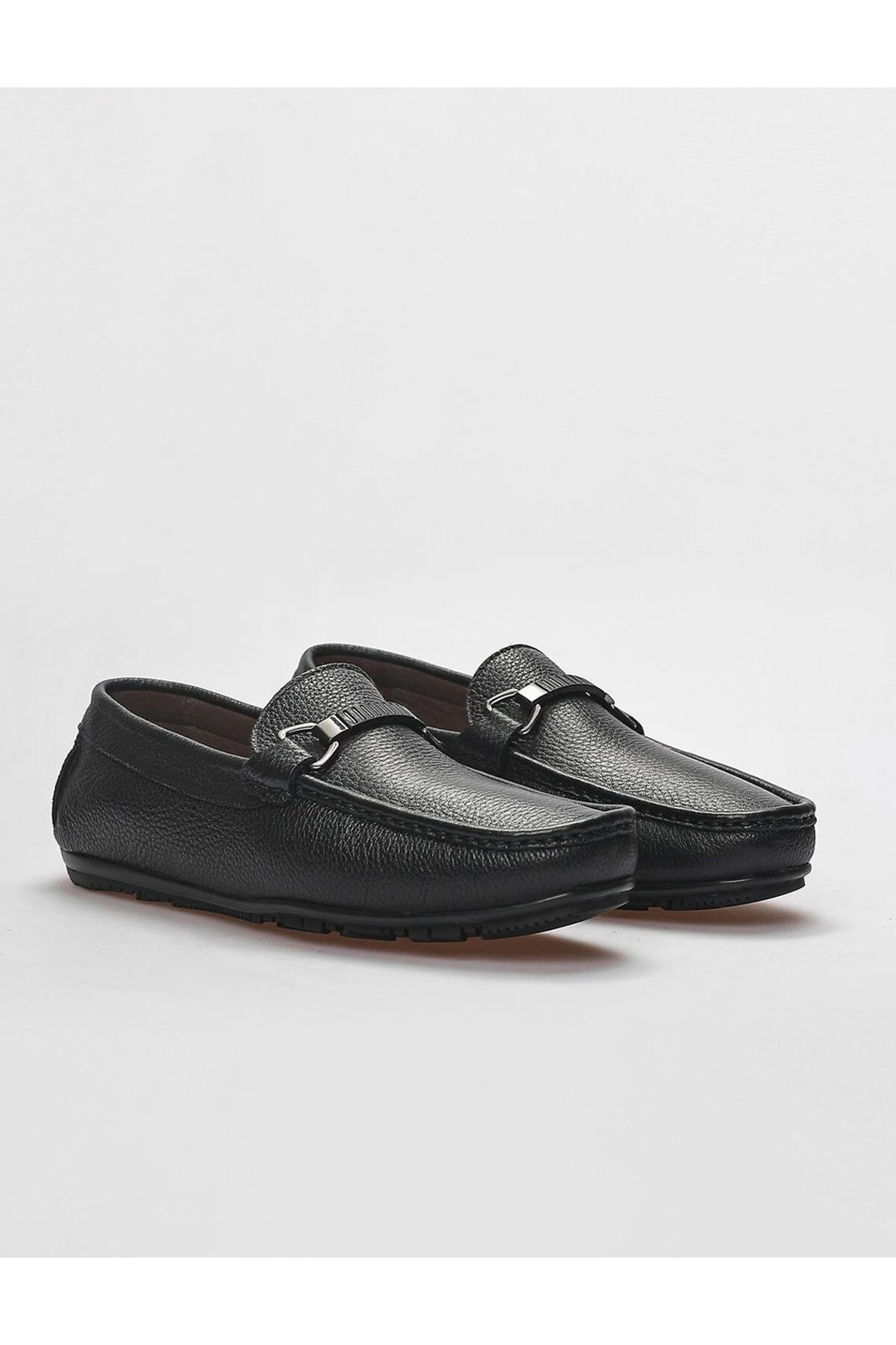 Cabani Shoes Mocassins pour hommes en cuir véritable avec détail de boucle noire - Noir