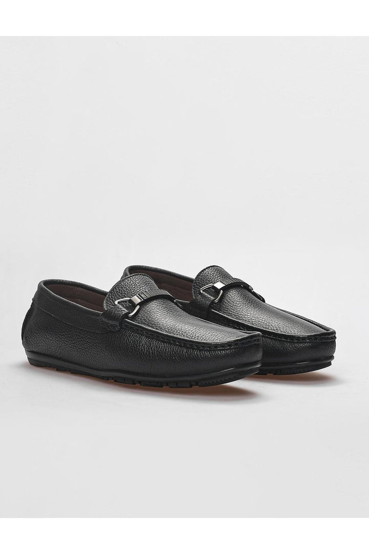 Cabani Shoes Mocassins pour hommes en cuir véritable avec détail de boucle noire - Noir