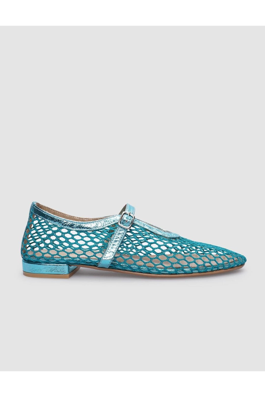 Cabani Shoes Ballerines pour femmes en cuir véritable 100% avec détail de boucle en filet bleu. - Bleu