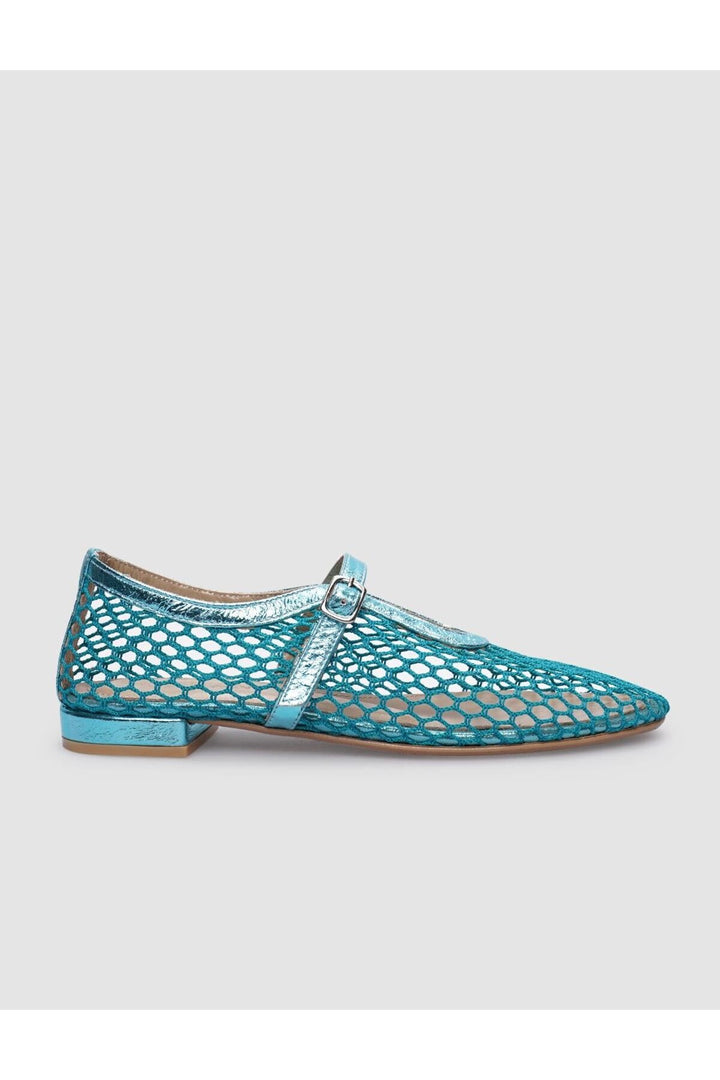 Cabani Shoes Ballerines pour femmes en cuir véritable 100% avec détail de boucle en filet bleu. - Bleu