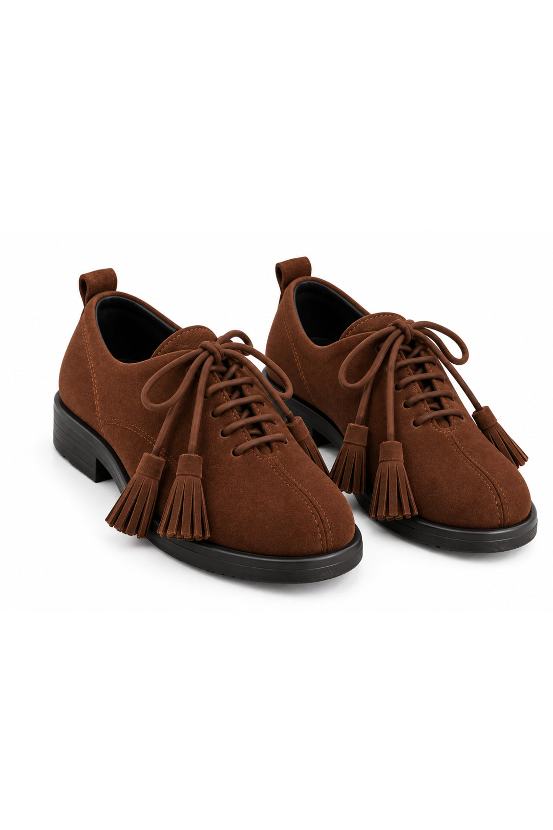 Wavelys ZEN-70611 ZANTE Chaussures à Talon Bas en Cuir Véritable avec Détails à Franges Marron - Marron