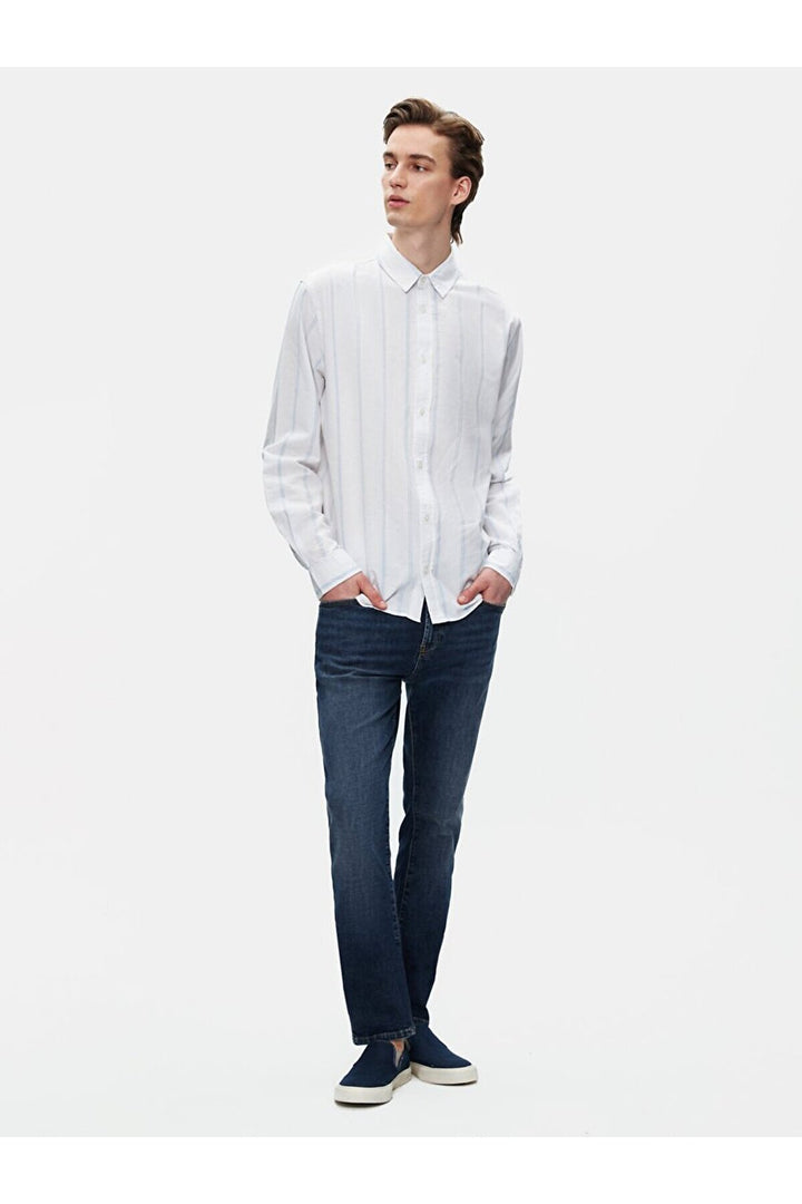 LTB Chemise bleue à manches longues et rayures décontractées