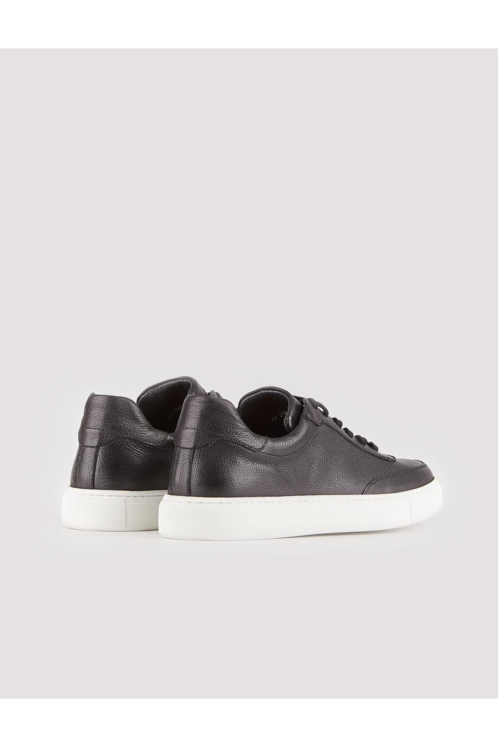 Cabani Shoes Chaussures de sport pour homme en cuir véritable avec semelle blanche et lacets noirs. - Noir