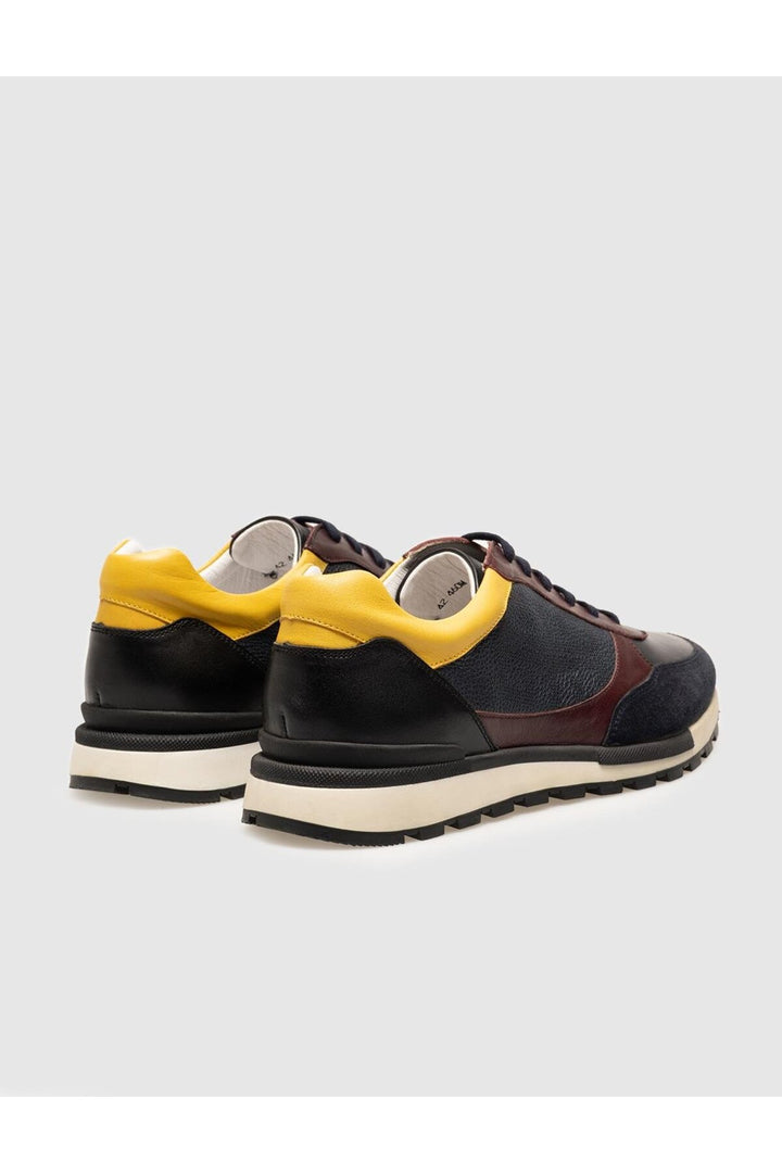 Cabani Shoes Chaussures de sport pour hommes en cuir véritable bordeaux à lacets - Bleu marine