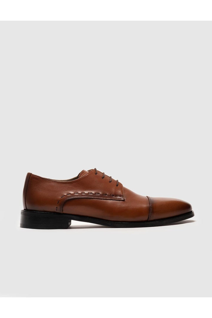 Cabani Shoes Chaussures classiques pour hommes en cuir véritable, couleur tabac, à lacets. - Tabac