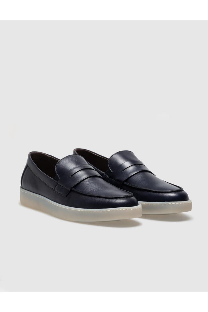 Cabani Shoes Chaussures de ville pour hommes en cuir véritable avec ceinture bleu marine. - Bleu marine