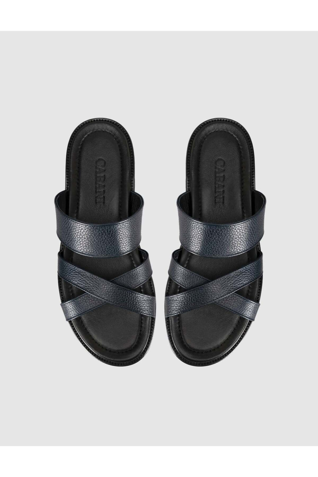 Cabani Shoes Sandales pour hommes en cuir véritable à bande croisée noires - Bleu marine