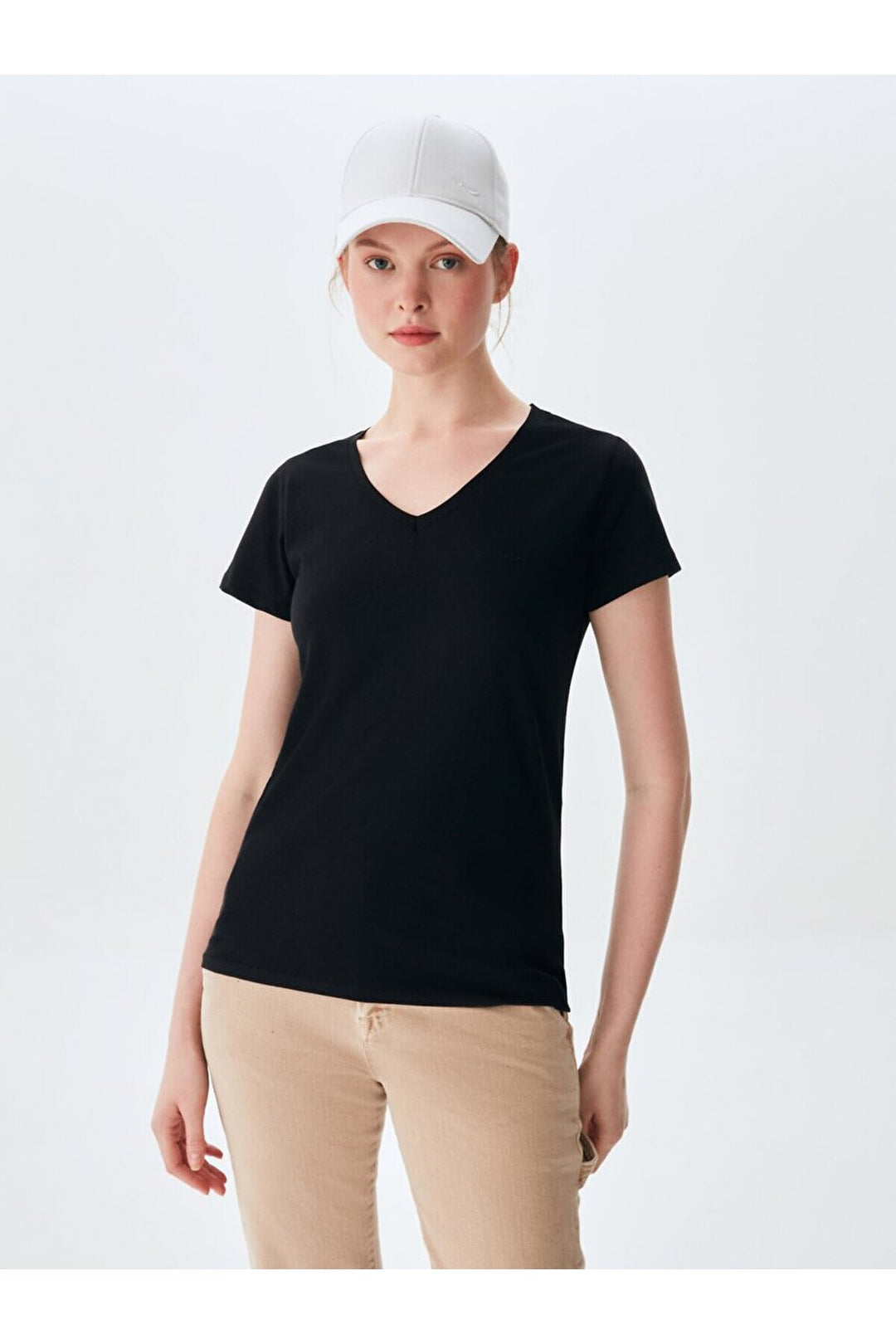 LTB T-shirt noir classique à manches courtes avec col en V