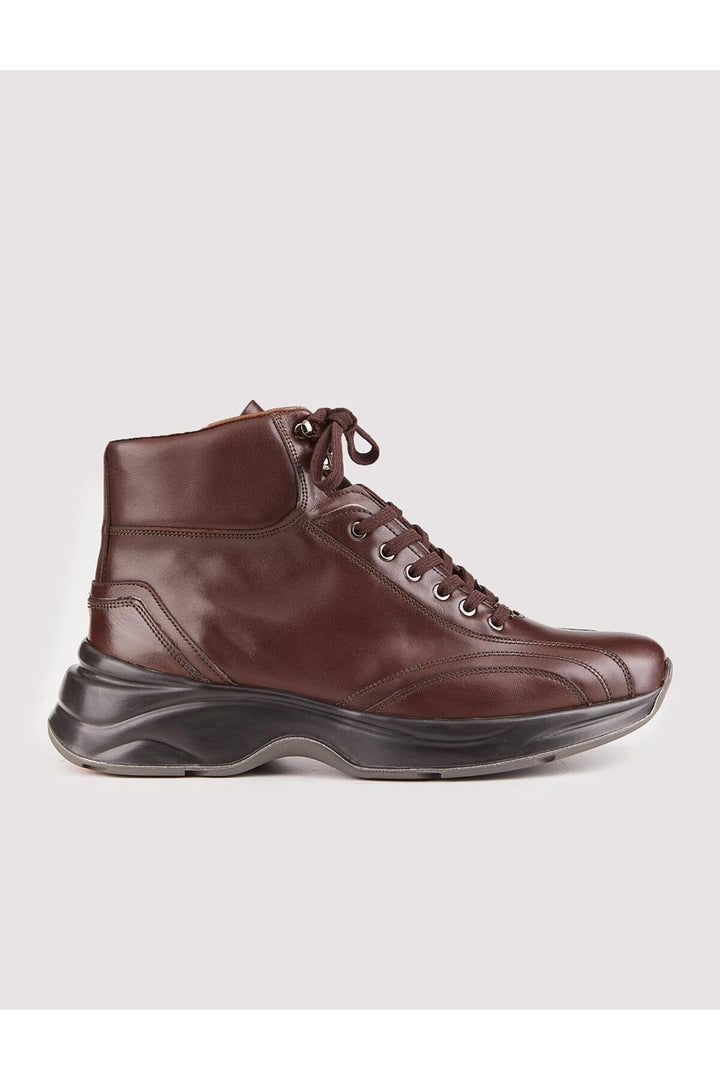 Cabani Shoes Bottines d'hiver pour hommes en cuir véritable à lacets marron - Marron