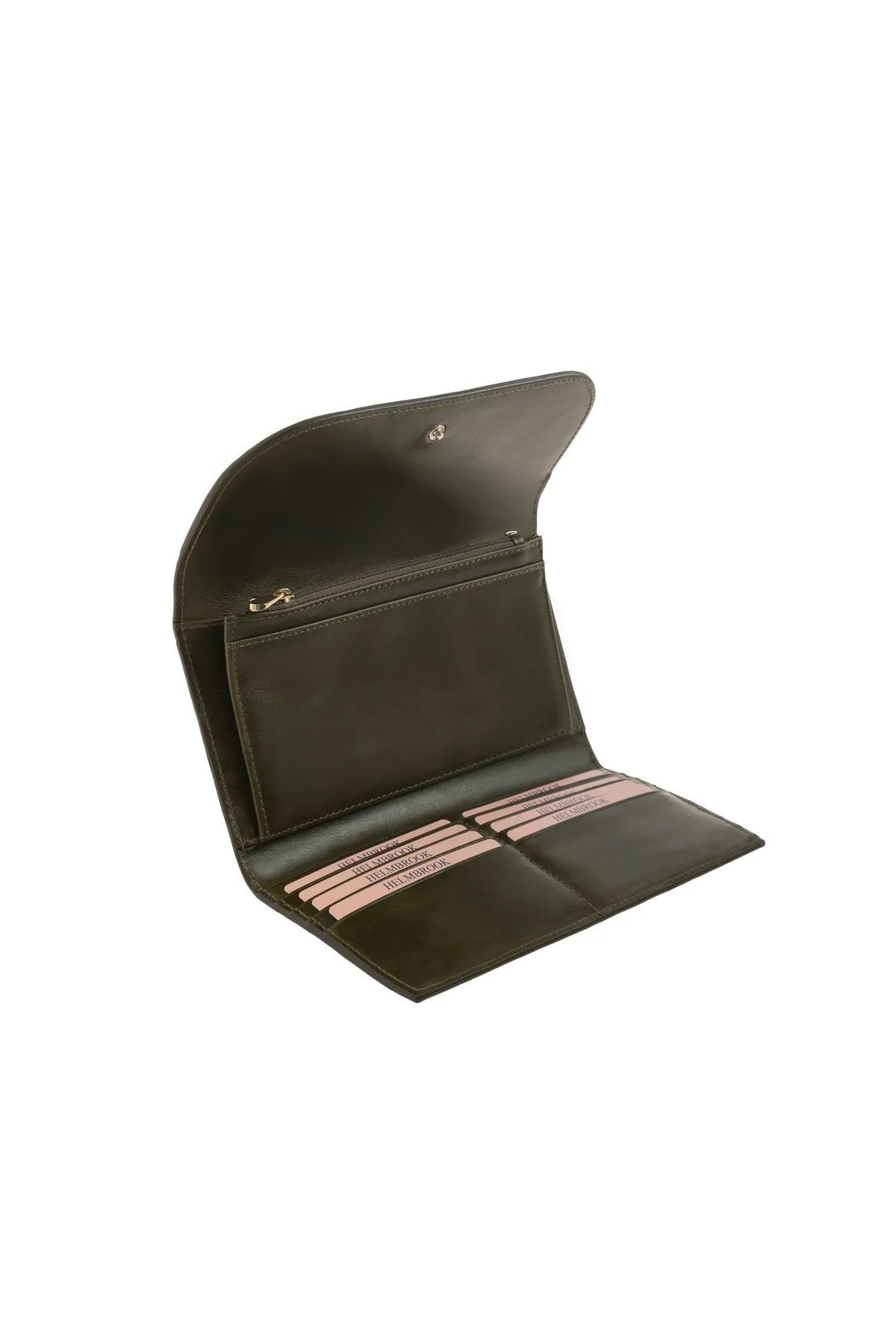 helmbrook Femme Cuir Véritable Grand Portefeuille Fermeture Éclair Protégé par RFID Charlotte Kaki