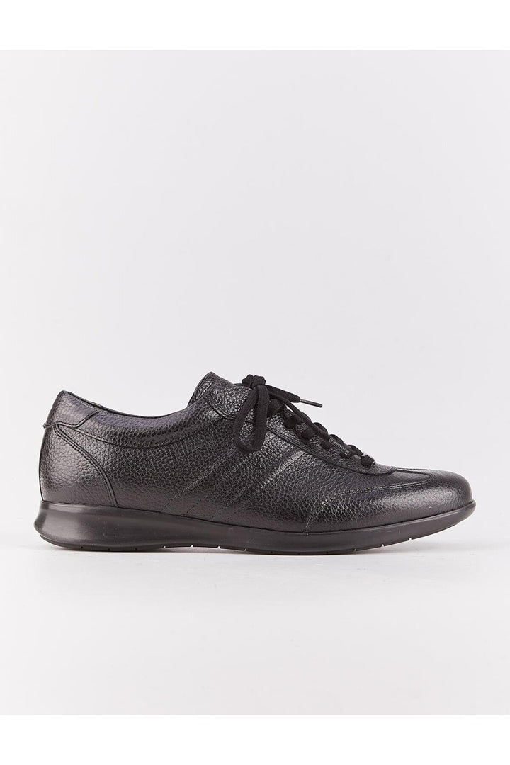 Cabani Shoes Chaussures de ville pour hommes en cuir véritable, noires, à lacets, avec motifs de couture sur les côtés. - Noir