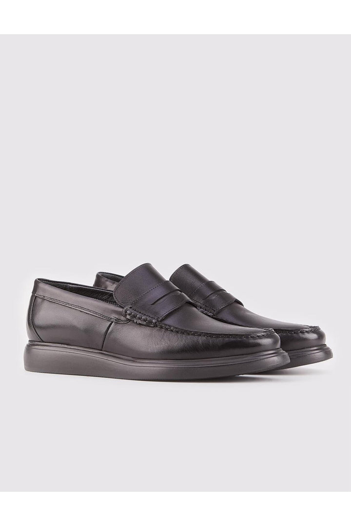Cabani Shoes Chaussures Loafer pour hommes en cuir véritable avec ceinture noire. - Noir