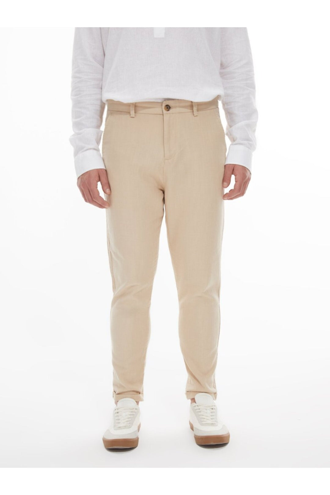 LTB Pantalon beige uni aspect lin