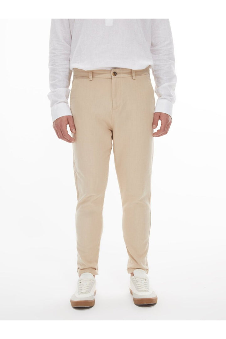 LTB Pantalon beige uni aspect lin