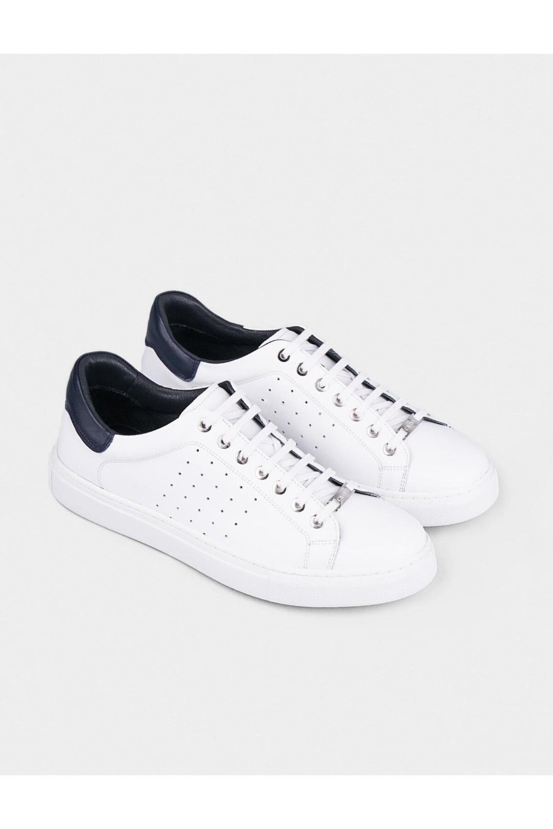 Cabani Shoes Baskets de sport pour homme en cuir véritable avec détails au niveau de la cheville et lacets blancs - Blanc