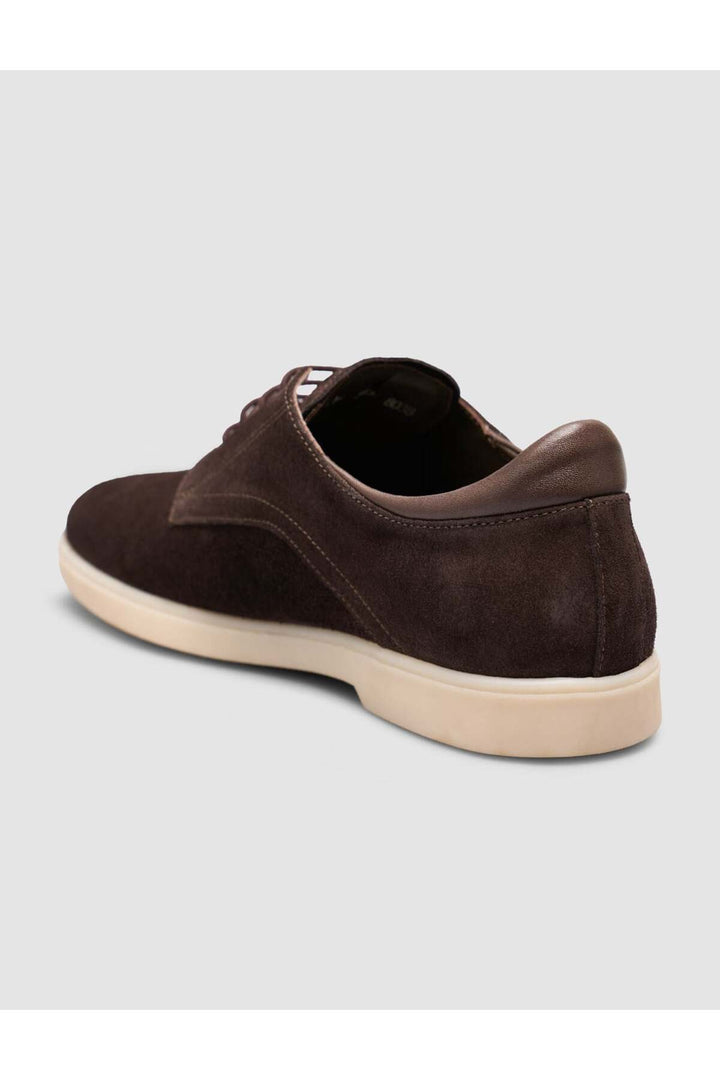Cabani Shoes Chaussures pour hommes en cuir véritable de veau avec texture en daim, à lacets, couleur marron. - Marron