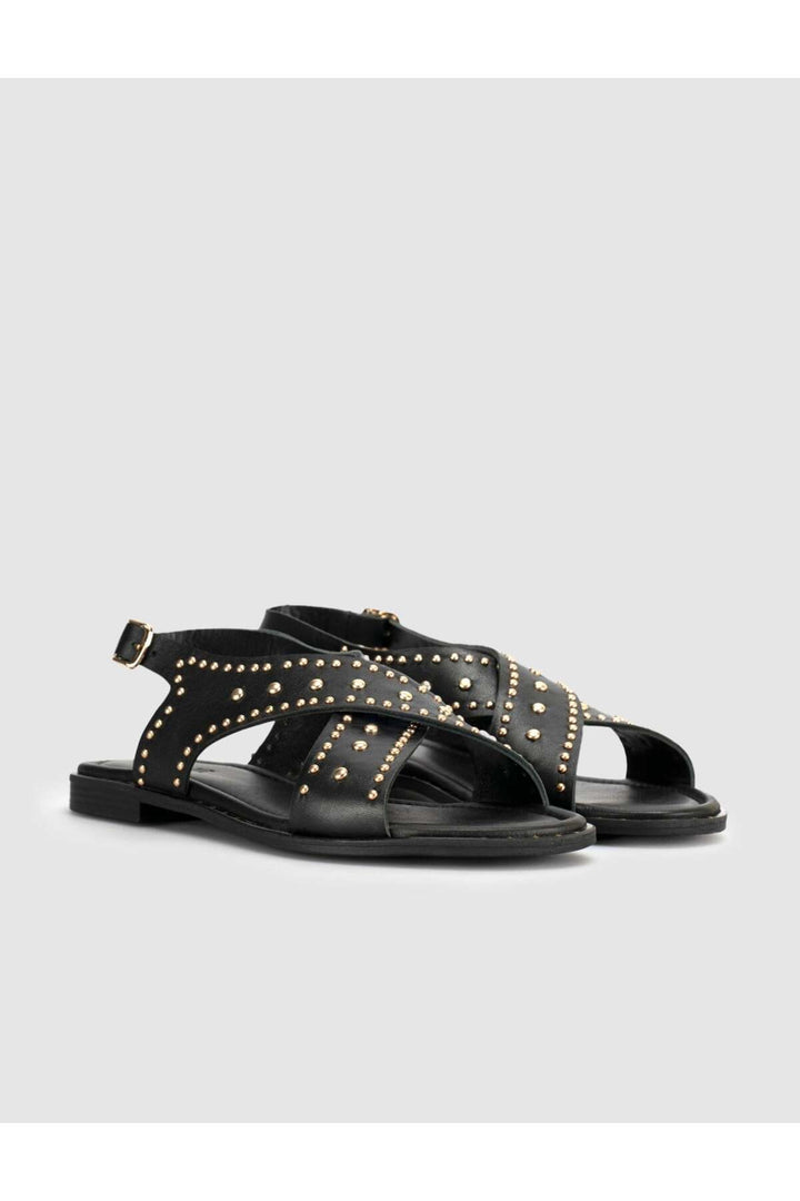 Cabani Shoes Sandales pour femmes en cuir véritable avec clous noires - Multicolore