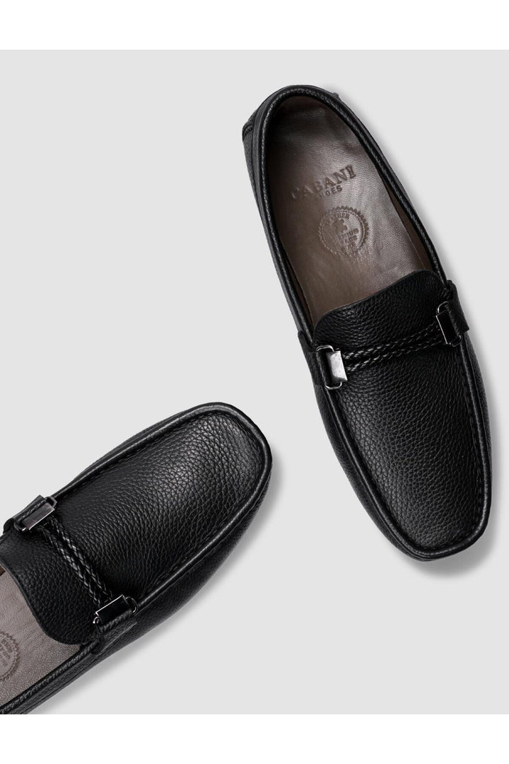 Cabani Shoes Chaussures Loafer pour hommes en cuir véritable noir avec semelle en caoutchouc - Noir
