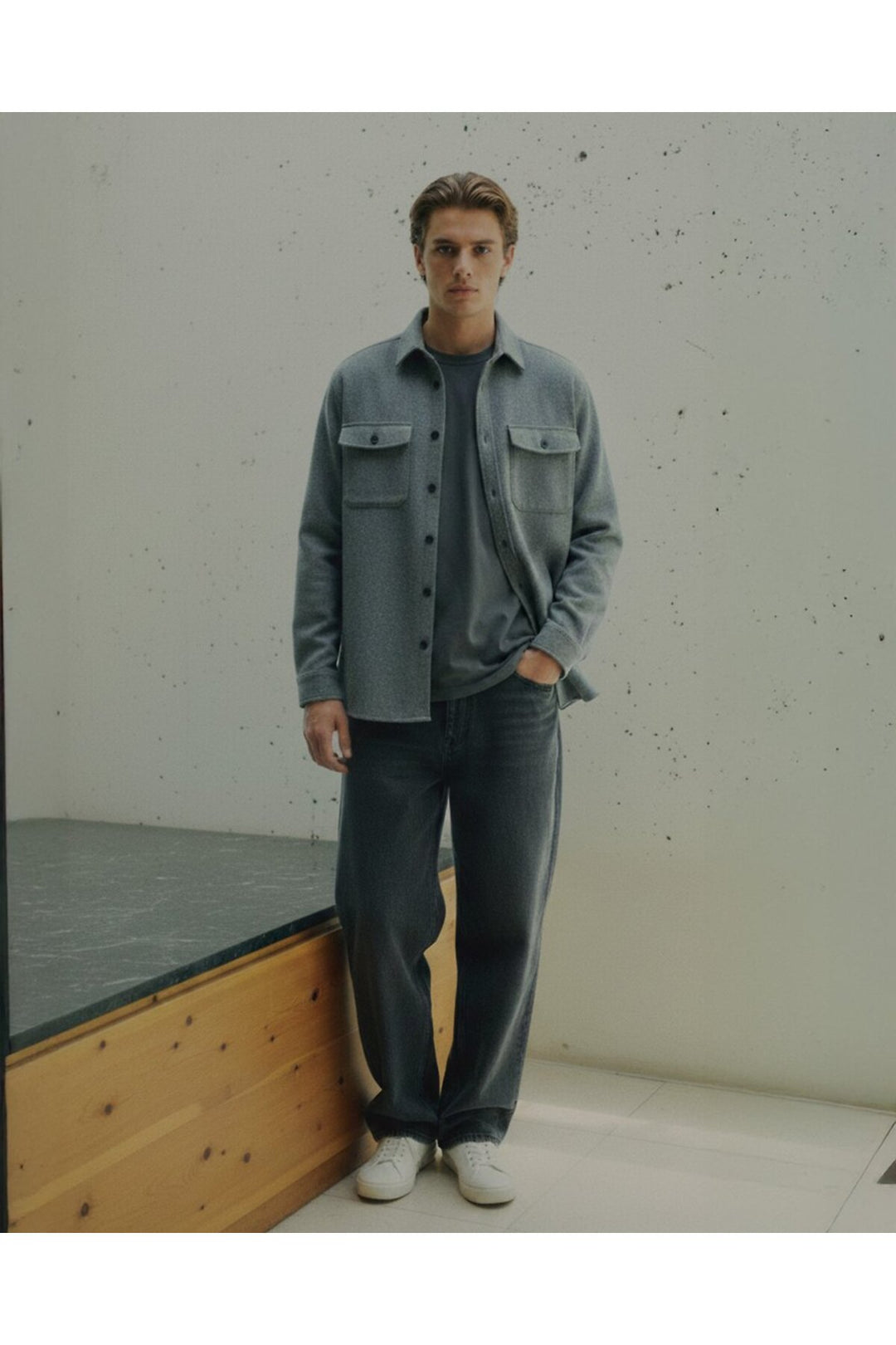 LTB Chemise basique anthracite boutonnée sur le devant à manches longues