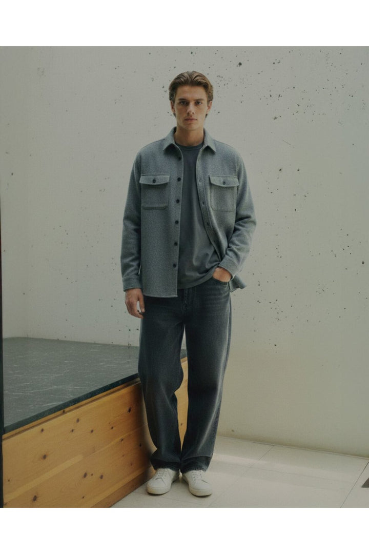 LTB Chemise basique anthracite boutonnée sur le devant à manches longues
