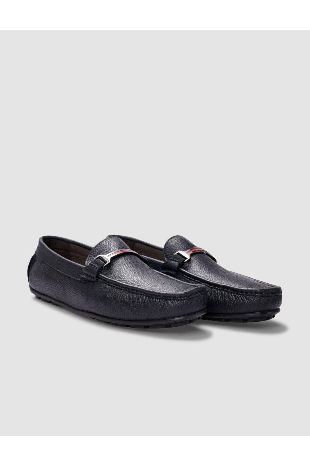 Cabani Shoes Mocassin pour homme en cuir véritable bleu marine avec boucle. - Multicolore