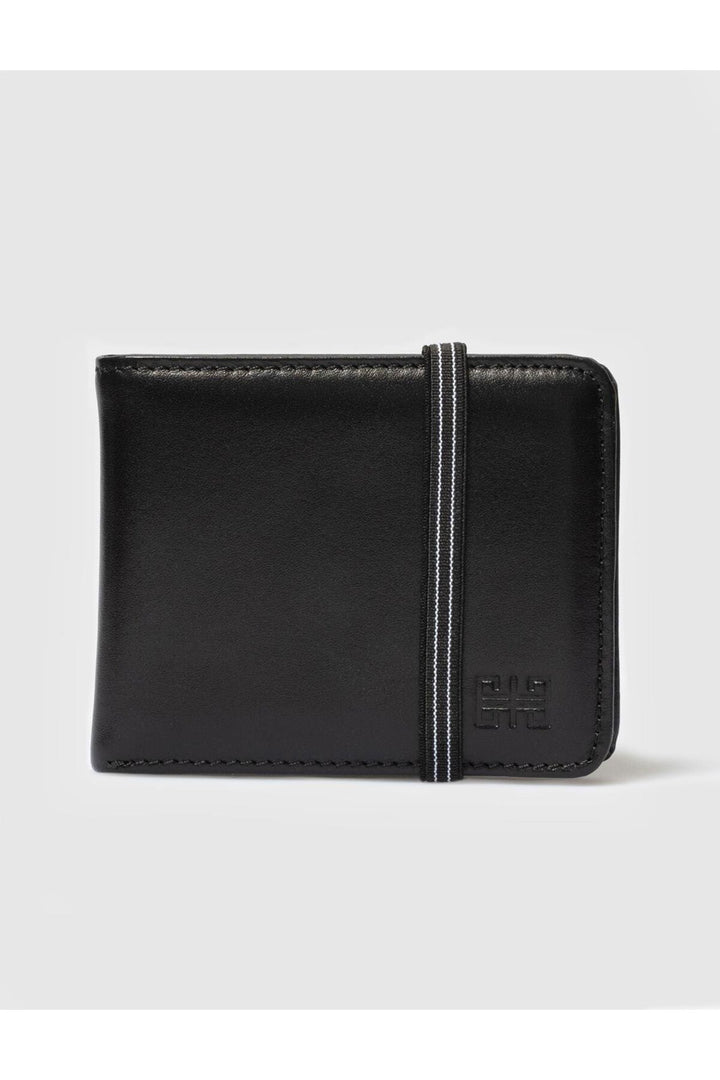 Cabani Shoes Portefeuille pour homme en cuir véritable noir avec élastique. - Noir