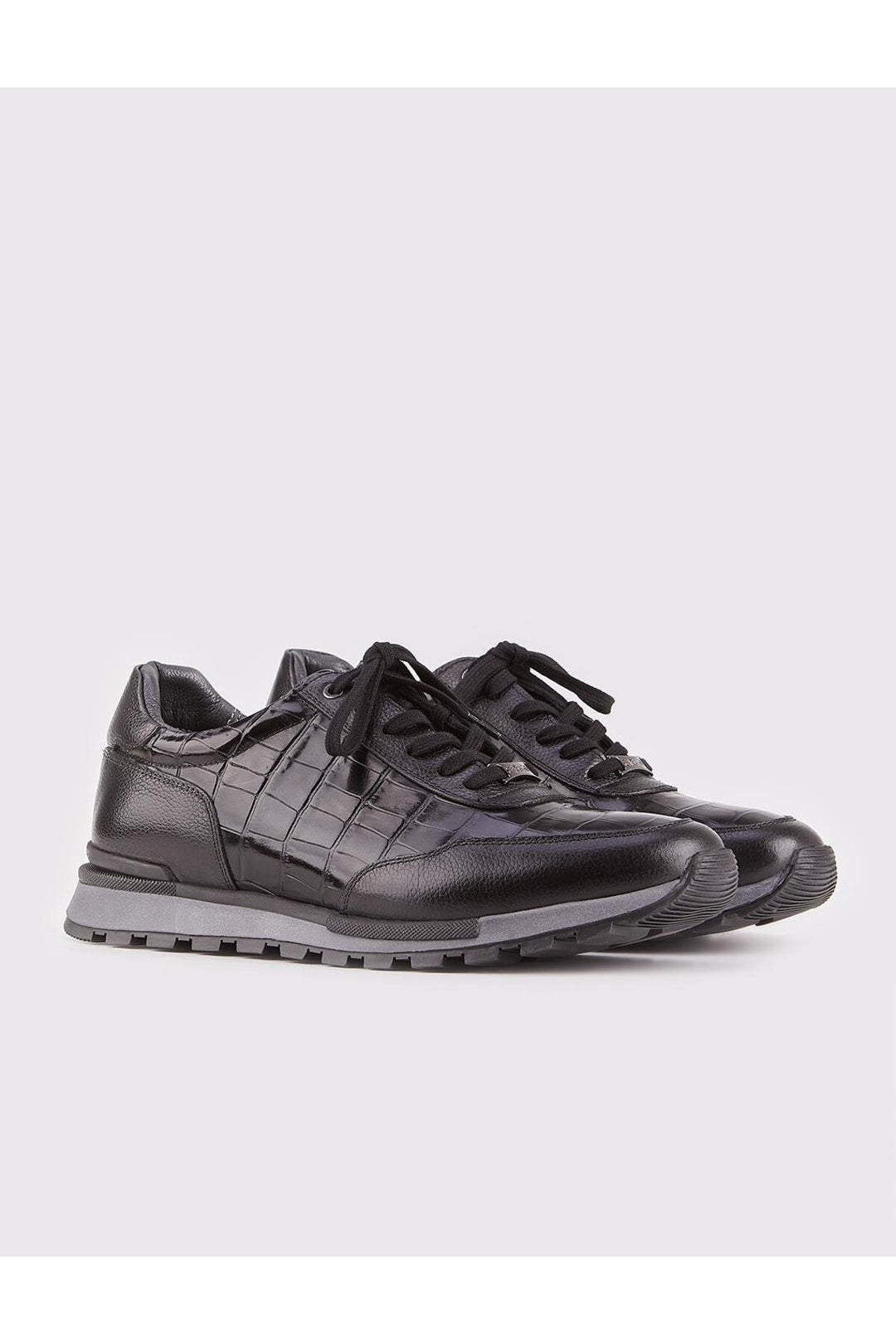 Cabani Shoes Chaussures de sport pour hommes en cuir véritable noires avec lacets et motifs imprimés spéciaux. - Noir