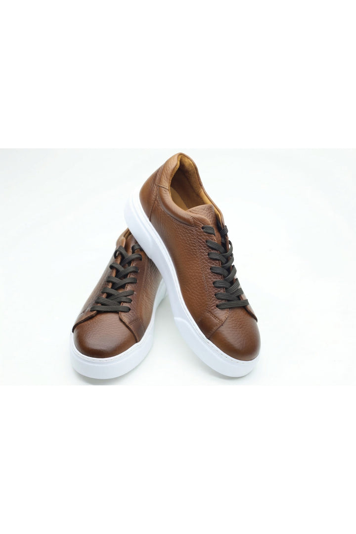 Wavelys AXIS Chaussures de sport décontractées pour hommes en cuir véritable marron à semelle confortable - Marron