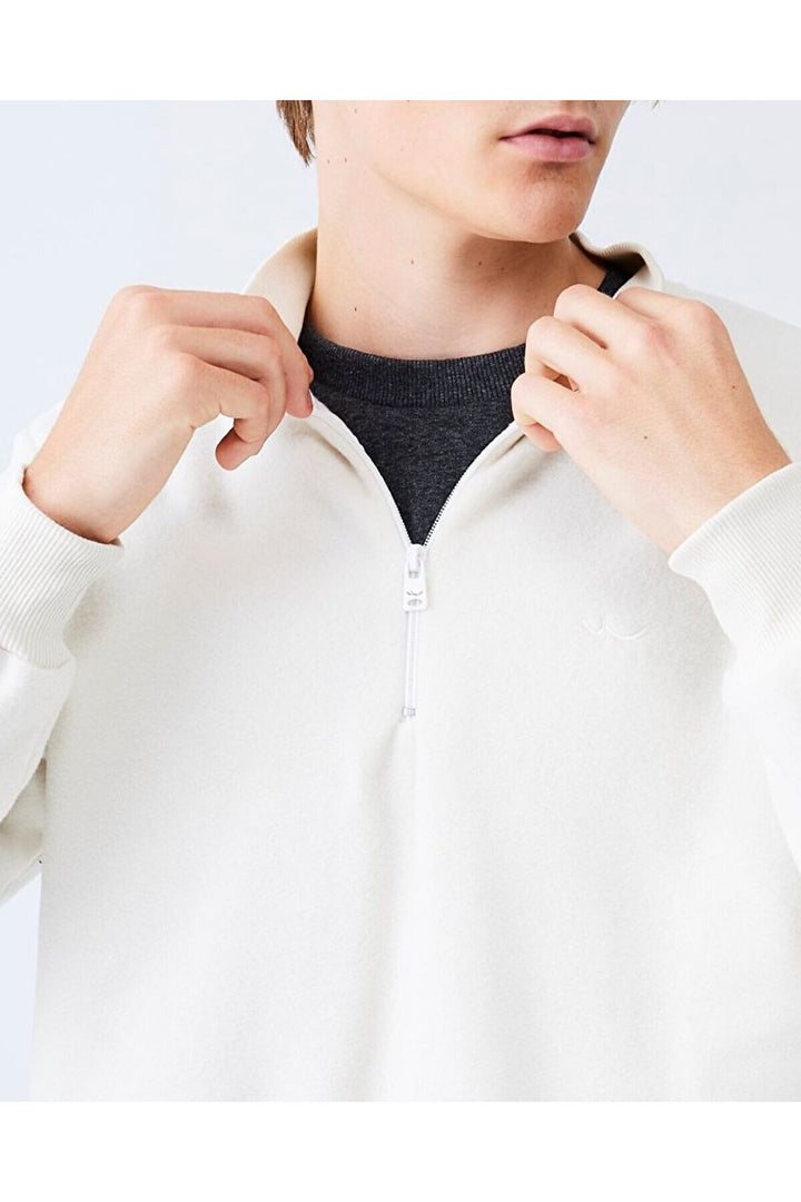 LTB Sweat-shirt crème coupe droite à col droit et fermeture éclair