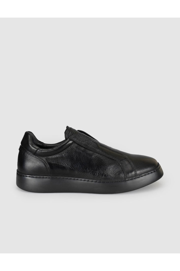 Cabani Shoes Baskets pour hommes en cuir véritable noir sans lacets - Multicolore