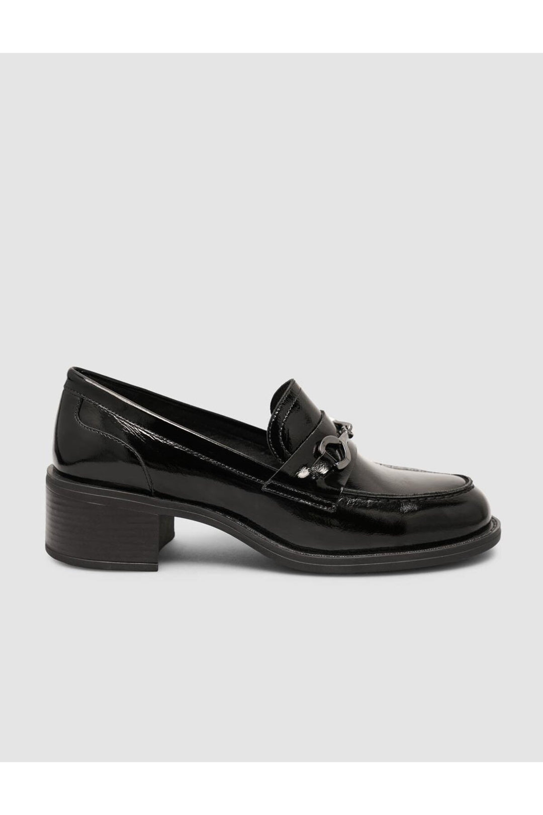 Cabani Shoes Chaussures Loafer pour femmes en cuir verni noir avec boucle en métal. - Noir